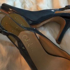 Teal patent Cole Haan Nike slingback peeptoe heels